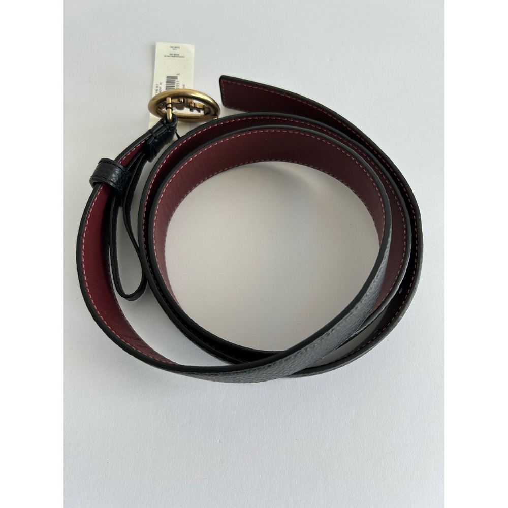 Coach Horse and Carriage Buckle Belt Pebbled Leather Black Oxblood F78181 XL - Picture 4 of 5
